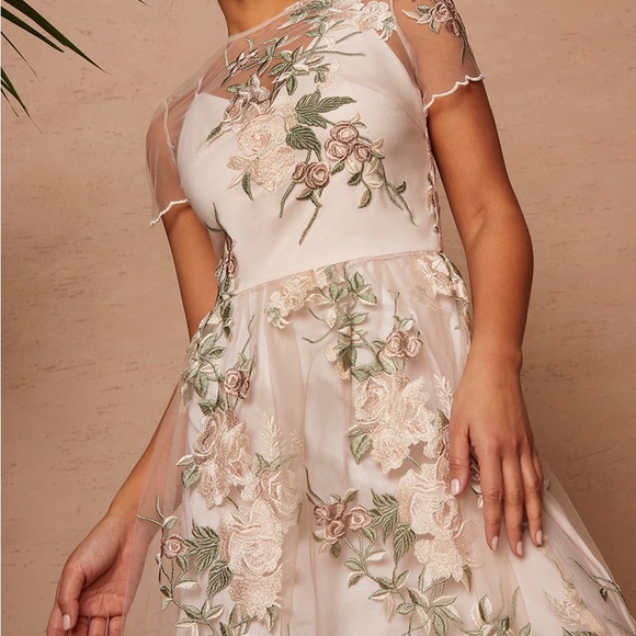 Chi Chi London Floral Embroidered Mesh Overlay Midi Dress in Nude size 10 NWT - Picture 8 of 9